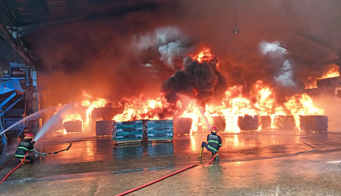 Pabrik Karet PT Teluk Luas Terbakar, Petugas Damkar Dikerahkan