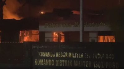 Kebakaran di Markas Komando Distrik Militer (Kodim) 1307/Poso, Sulawesi Tengah