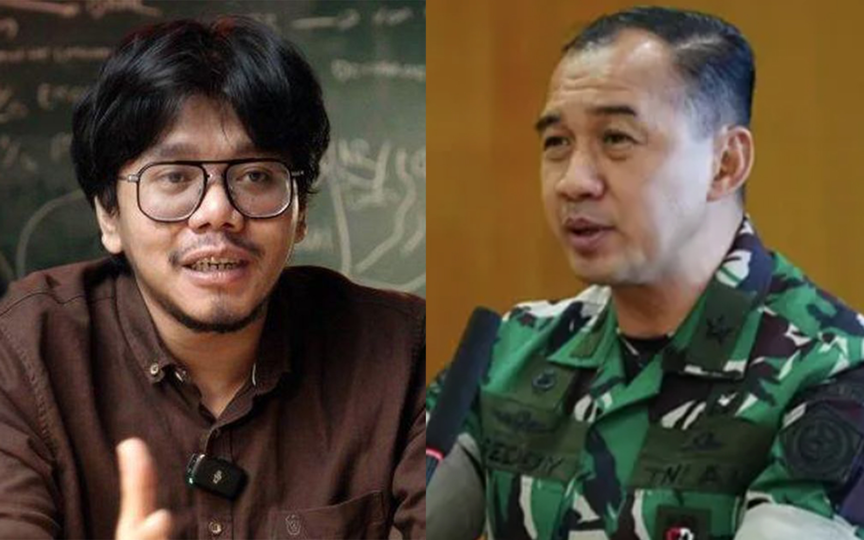 Kolase foto Ferry Irwandi (kiri) dan Kepala Pusat Penerangan (Kapuspen) TNI Brigjen Freddy Ardianzah (kanan).