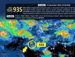 BMKG Pantau Bibit Siklon Tropis 93S, Sejumlah Wilayah Potensi Hujan Lebat dan Gelombang Tinggi