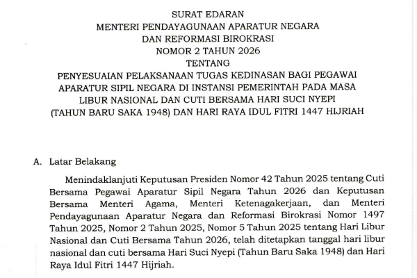 Jelang Nyepi dan Lebaran 2026, Menteri PANRB Terbitkan Aturan WFA bagi ASN